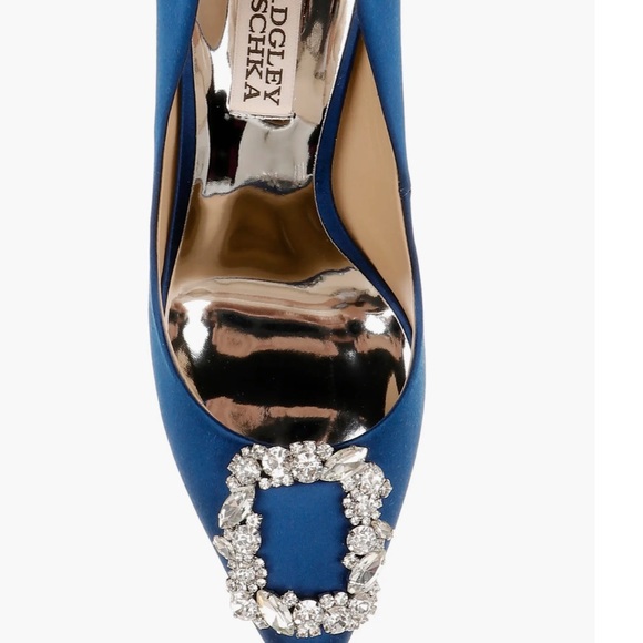 NWOB Elegant Bagley Mischka Royal Blue Satin Cher Heel Crystal Embellishment - Picture 2 of 6